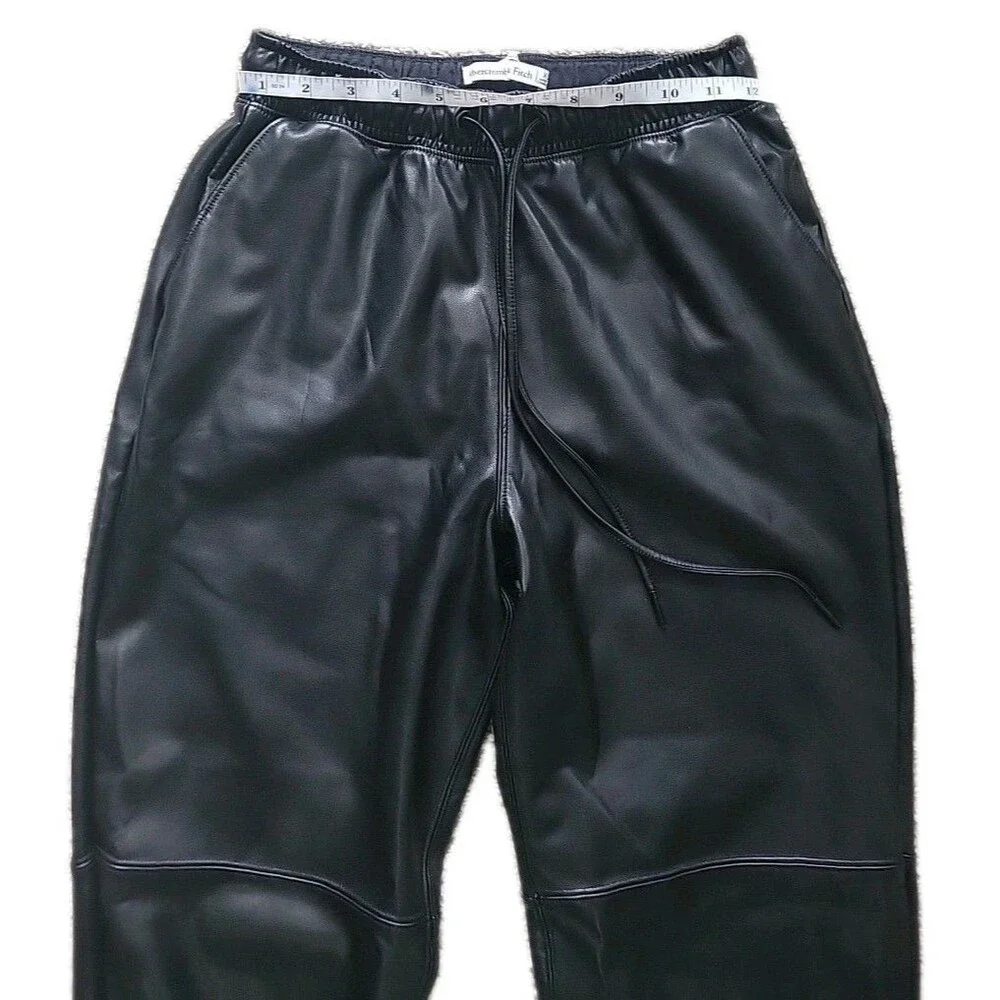 Abercrombie & Fitch Jogger Pant Women XS Black Vegan Leather High Waisted Casual - Picture 9 of 14